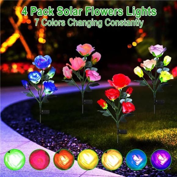 4Pack Solar Garden Lights,Solar FlowerLights Outdoor Waterproof with 20Head Rose - Picture 3 of 6